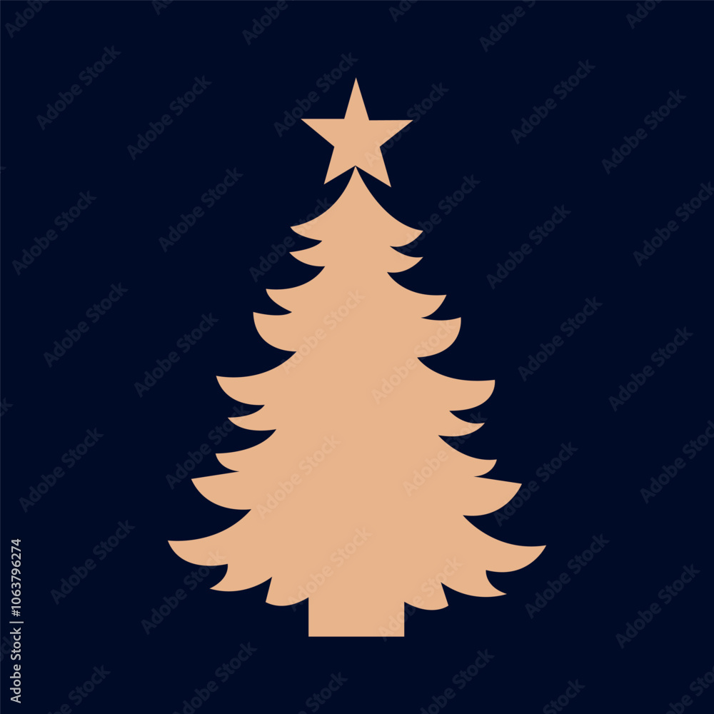 Obraz premium Merry Christmas card banner with christmas tree golden line art illustration