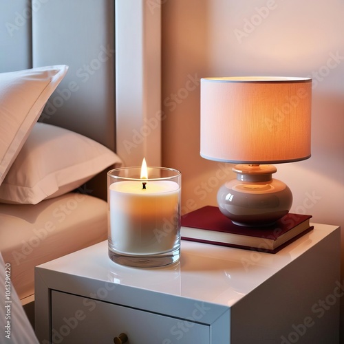 Wallpaper Mural A cozy bedside scene featuring a lit candle and a lamp on a nightstand, creating a warm and inviting atmosphere. Torontodigital.ca