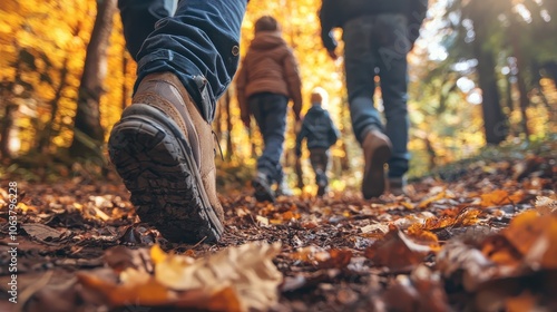 Family Walking Together on Forest Trail