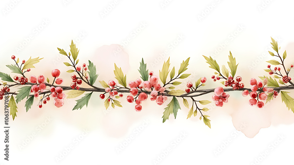 nerative AI creates intricate watercolor illustrations that resemble a festive Christmas garland with delicate patterns and subtle color nuances nerative AI creates intricate watercolor illustrations that resemble a festive Christmas garland with delicate patterns and subtle color nuances