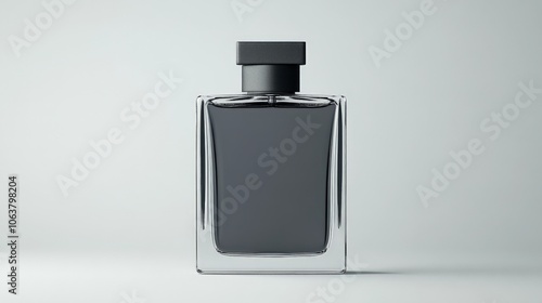 Sophisticated Fragrance Mockup: Sleek, dark perfume bottle with a modern, minimalist design. Perfect for showcasing your brand's identity and luxury appeal. 