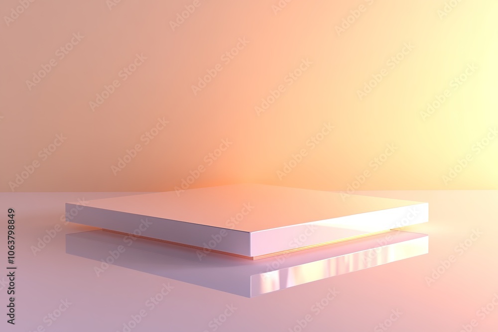 Minimalist podium with soft lighting in pastel scene Minimalist podium with soft lighting in pastel scene