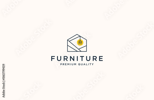 Furniture home with line logo icon design template flat vector
