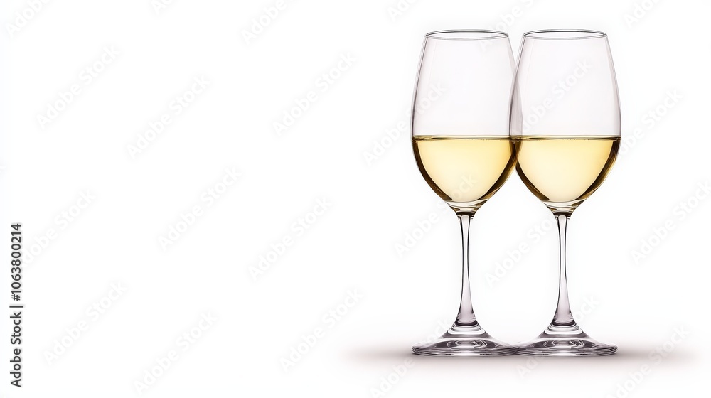 Two Glasses of White Wine: A toast to romance, friendship, or simply a moment of quiet contemplation. This elegant image features two pristine wine glasses filled with a pale, golden white wine. Two Glasses of White Wine: A toast to romance, friendship, or simply a moment of quiet contemplation. This elegant image features two pristine wine glasses filled with a pale, golden white wine.