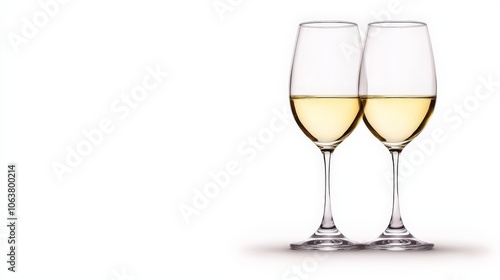 Two Glasses of White Wine: A toast to romance, friendship, or simply a moment of quiet contemplation. This elegant image features two pristine wine glasses filled with a pale, golden white wine.