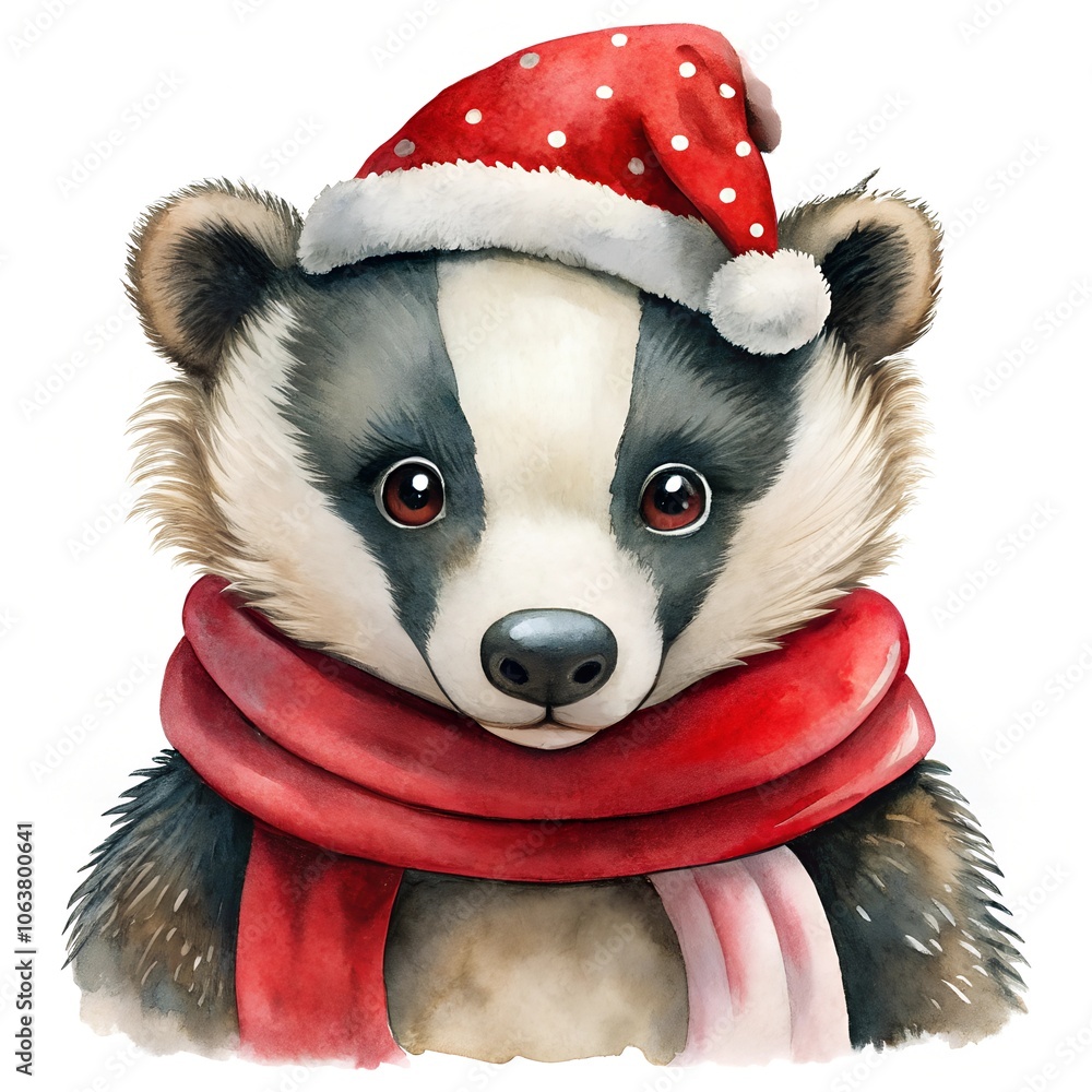 christmas badger with santa claus hat christmas badger with santa claus hat
