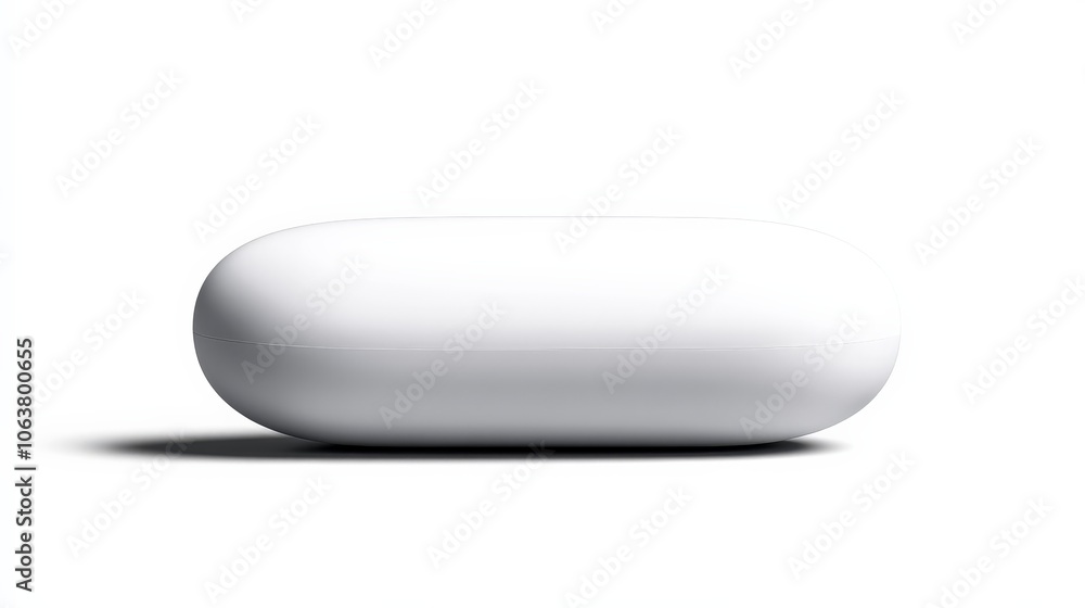 Pill Shaped Object: A smooth, white, pill-shaped object sits on a white background, casting a subtle shadow. Its clean lines and minimalist design evoke a sense of simplicity and purity. Pill Shaped Object: A smooth, white, pill-shaped object sits on a white background, casting a subtle shadow. Its clean lines and minimalist design evoke a sense of simplicity and purity.