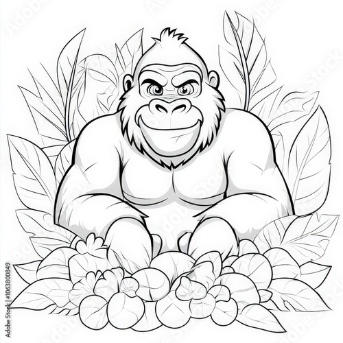 Black and White Gorilla Outline for Coloring Page