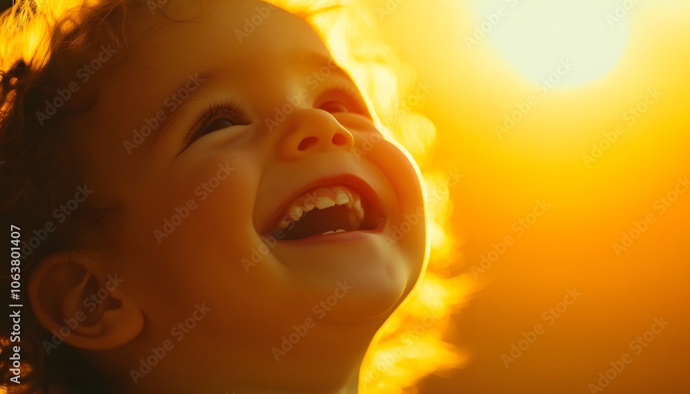 A joyful child smiles brightly at the sunset, embodying pure happiness and wonder in a warm golden light. A joyful child smiles brightly at the sunset, embodying pure happiness and wonder in a warm golden light.