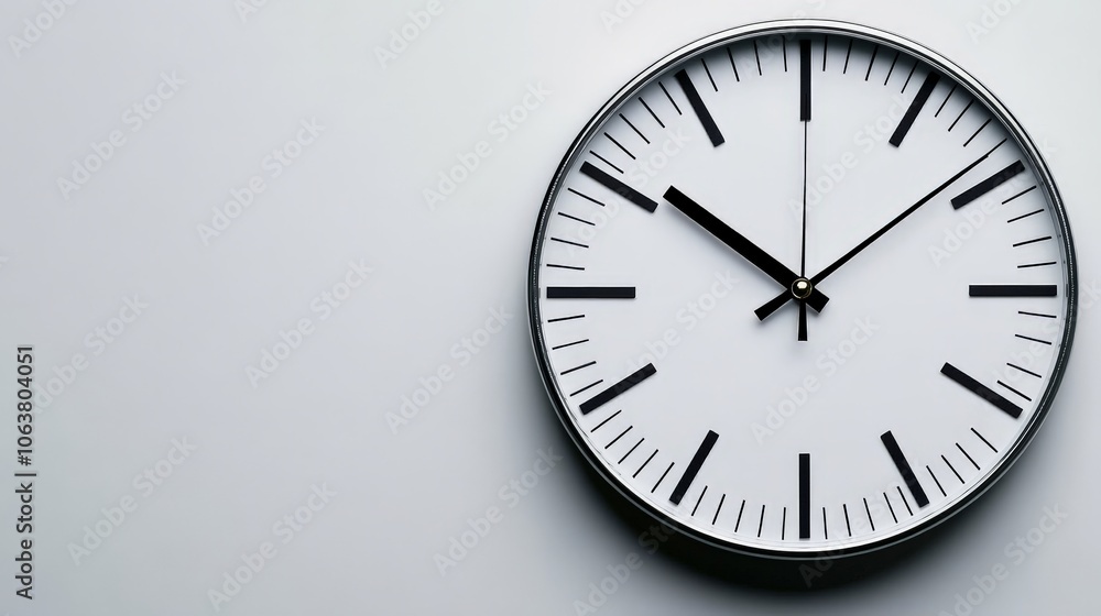 Time Flies: A classic analog clock, with its sleek silver frame and sharp black hands, ticks away against a blank canvas. It’s a timeless reminder of the passage of time. Time Flies: A classic analog clock, with its sleek silver frame and sharp black hands, ticks away against a blank canvas. It’s a timeless reminder of the passage of time.
