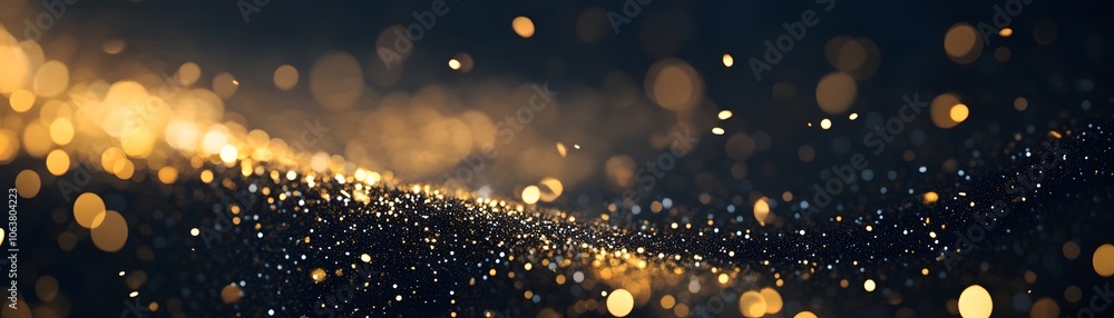 Abstract Background of Golden and White Bokeh Lights on Dark Surface Abstract Background of Golden and White Bokeh Lights on Dark Surface
