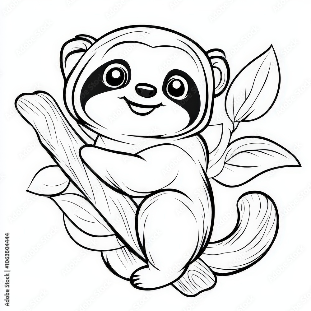 Naklejka premium Cute Sloth Outline Coloring Page for Kids