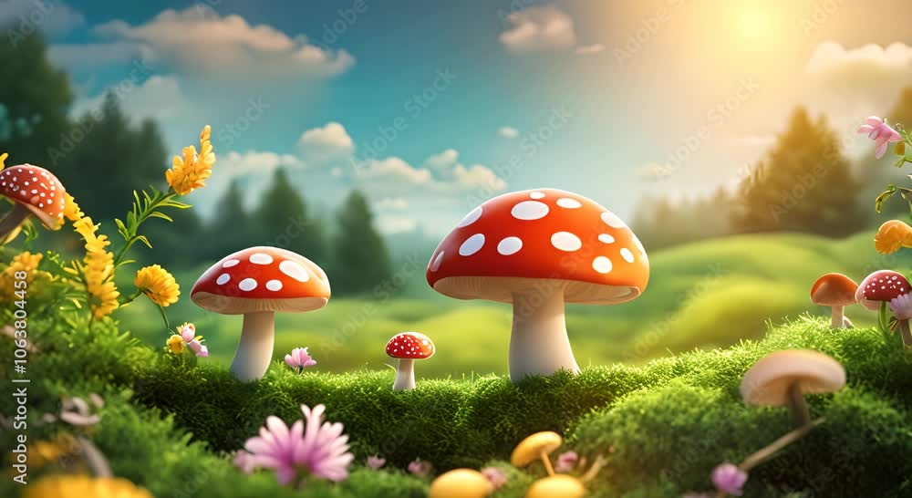 custom made wallpaper toronto digitalmushrooms in the grass, animated scene