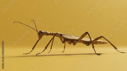 Wallpaper Mural A realistic 3D walking stick insect with its elongated body blending seamlessly into the smooth surface. without people, one color background Torontodigital.ca