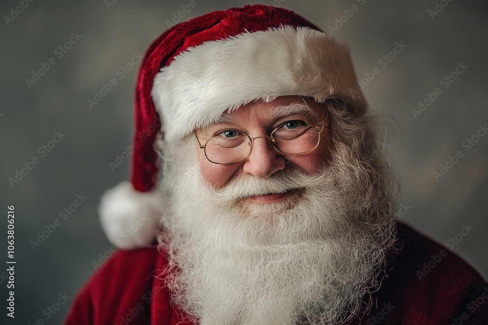 Kind santa claus wearing glasses and smiling at christmas celebration Kind santa claus wearing glasses and smiling at christmas celebration
