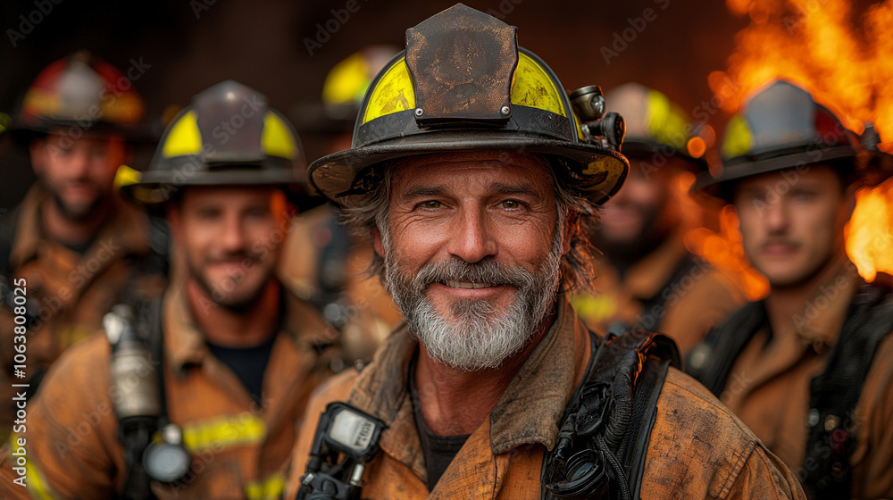 diverse group firefighters actively working extinguish blaze night highlighting their bravery and teamwork amidst intense flames and smoke illuminated emergency lights. diverse group firefighters actively working extinguish blaze night highlighting their bravery and teamwork amidst intense flames and smoke illuminated emergency lights.