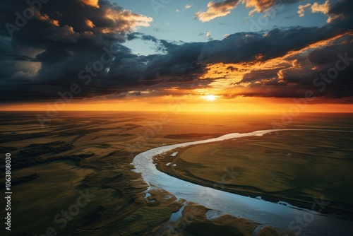 Prairie Sunset Aerial Panorama