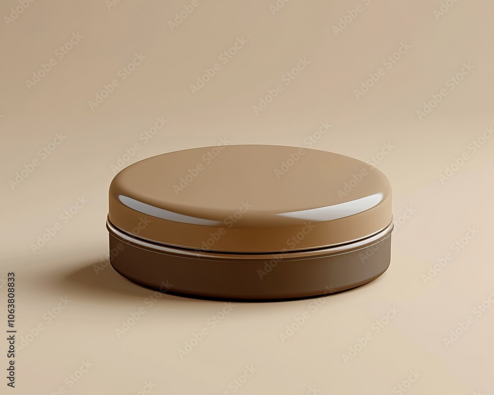 A sleek, round container with a glossy surface, set against a minimalist beige background, showcasing modern design aesthetics. A sleek, round container with a glossy surface, set against a minimalist beige background, showcasing modern design aesthetics.
