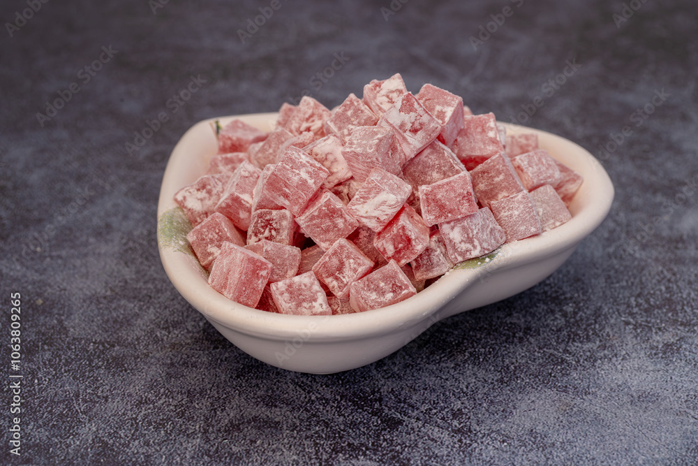 Türkish Isparta's rose delight. Rose flavored, fragrant fresh delight.