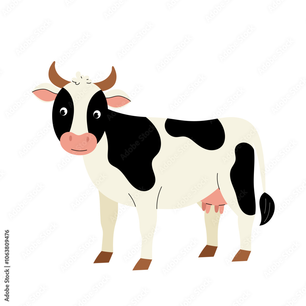 Cow. Farm animal. Flat illustration of dairy spotted cow on white background. Cow. Farm animal. Flat illustration of dairy spotted cow on white background.