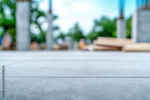 Blurred Background of Construction Site with Concrete Floor