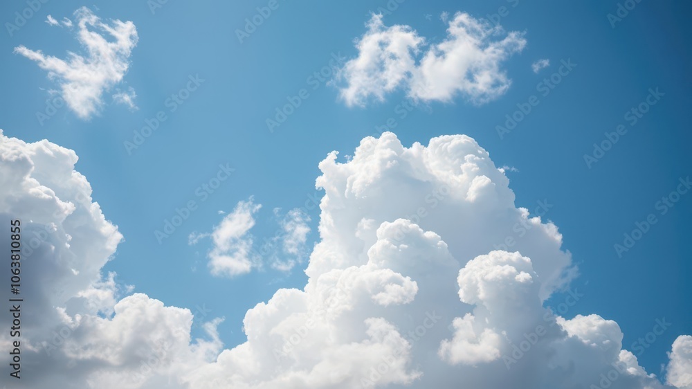 Clear blue sky with fluffy white clouds, perfect for nature backgrounds or mindfulness concepts, white clouds, weather, beauty Clear blue sky with fluffy white clouds, perfect for nature backgrounds or mindfulness concepts, white clouds, weather, beauty