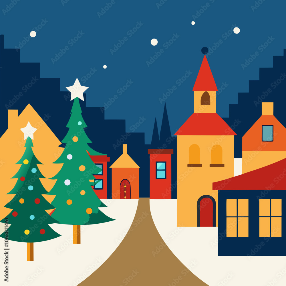 Naklejka premium Street decorated for Christmas in a small European town