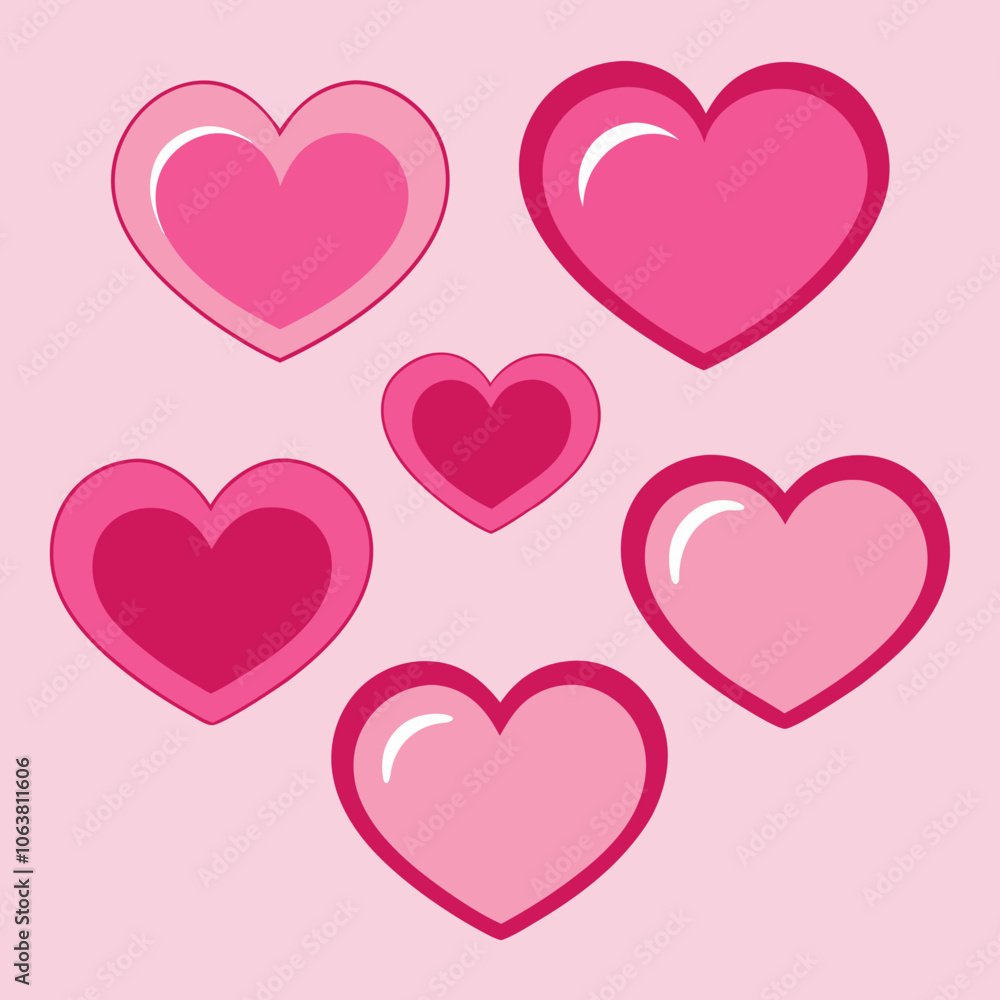 Pink heart icons set vector illustration Pink heart icons set vector illustration