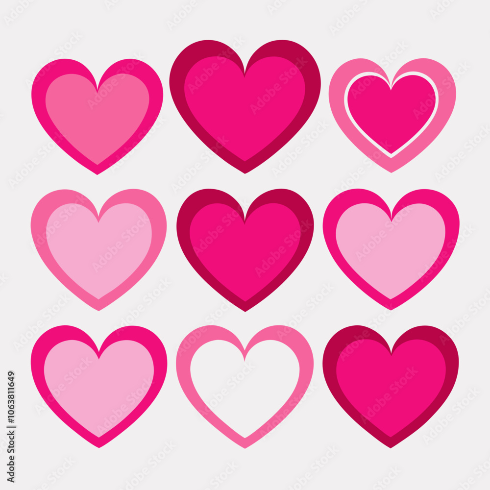 Pink heart icons set vector illustration Pink heart icons set vector illustration