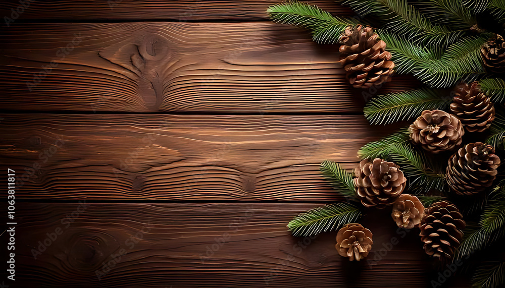 pine cones fir branches adorn rustic wooden backgrounds festive holiday decorations pine cones fir branches adorn rustic wooden backgrounds festive holiday decorations