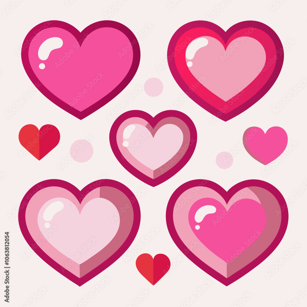 Pink heart icons set vector illustration Pink heart icons set vector illustration