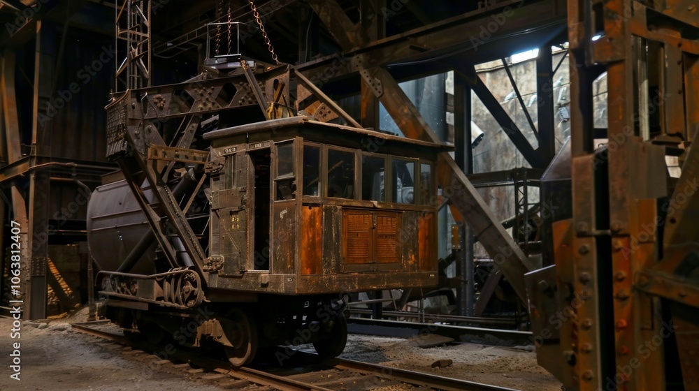 In one corner of the exhibit a restored crane with a wooden operators cab stands proudly like a giant from a bygone era. In one corner of the exhibit a restored crane with a wooden operators cab stands proudly like a giant from a bygone era.
