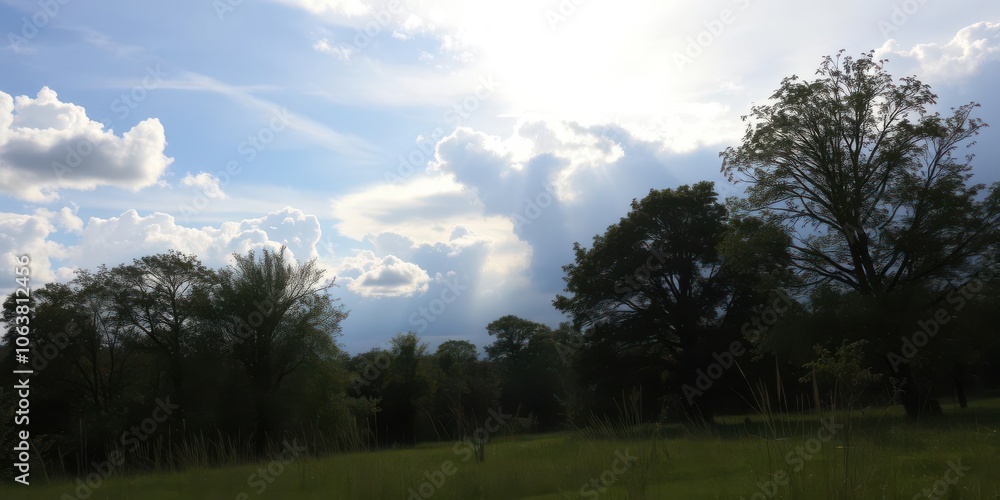Clear blue sky with fluffy white clouds on a sunny day, nature, weather, serene Clear blue sky with fluffy white clouds on a sunny day, nature, weather, serene