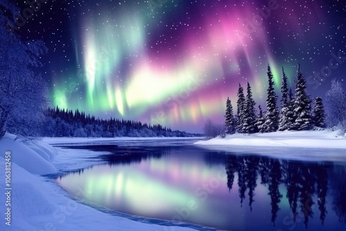 Aurora borealis lights up frozen lake