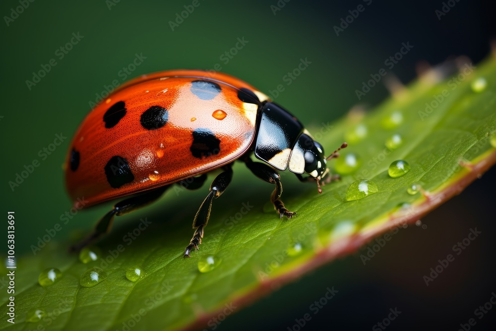 Fototapeta premium Ladybug's Detailed Portrait on a Leaf