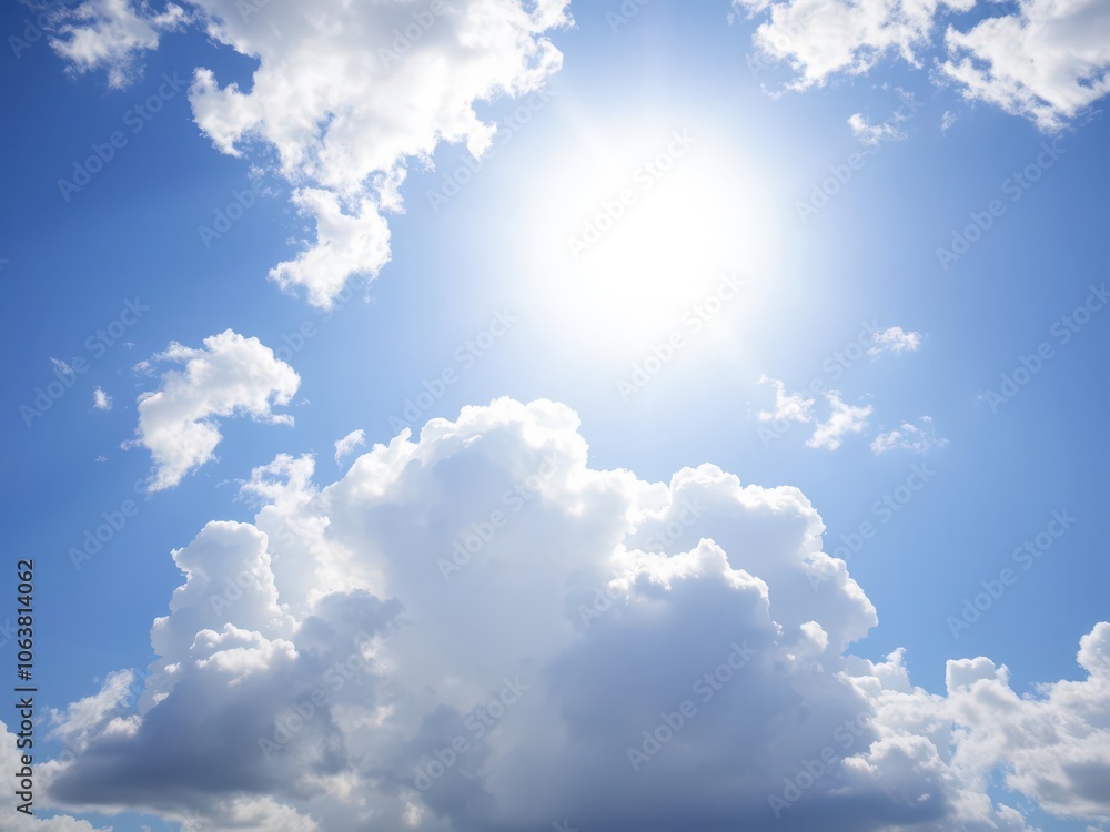 Clear blue sky with fluffy white clouds in the background, white clouds, sunny day Clear blue sky with fluffy white clouds in the background, white clouds, sunny day