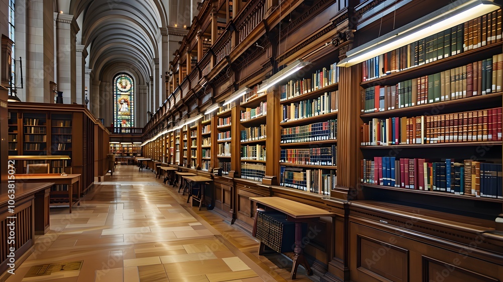Magnificent Ornamental Bookshelves in Expansive University Library Interior Magnificent Ornamental Bookshelves in Expansive University Library Interior