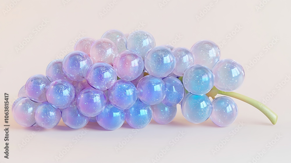 Fototapeta premium Iridescent Grape Cluster with Shiny Chrome Texture