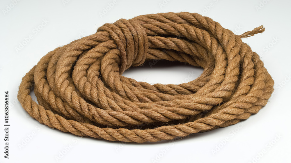 Close-up of coiled thick rope against white background for nautical and craft designs Close-up of coiled thick rope against white background for nautical and craft designs
