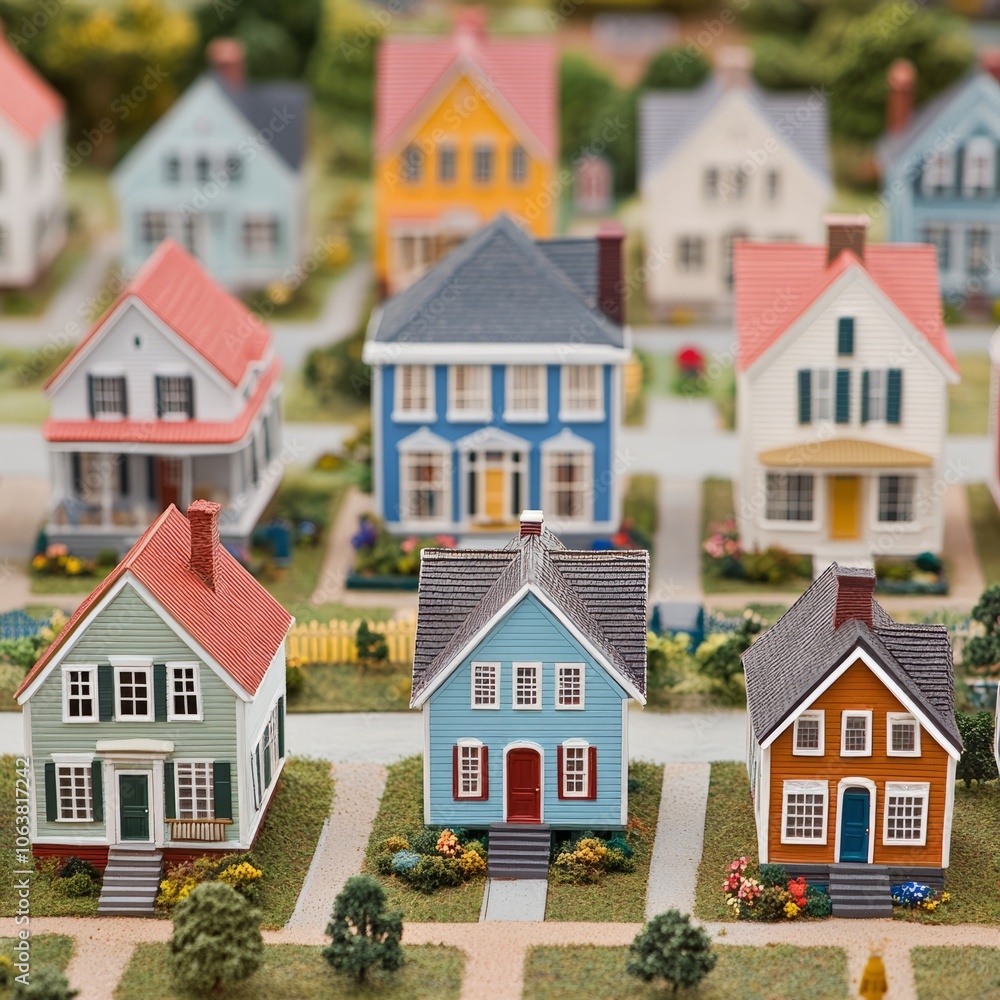 A colorful miniature village featuring various charming houses. A colorful miniature village featuring various charming houses.