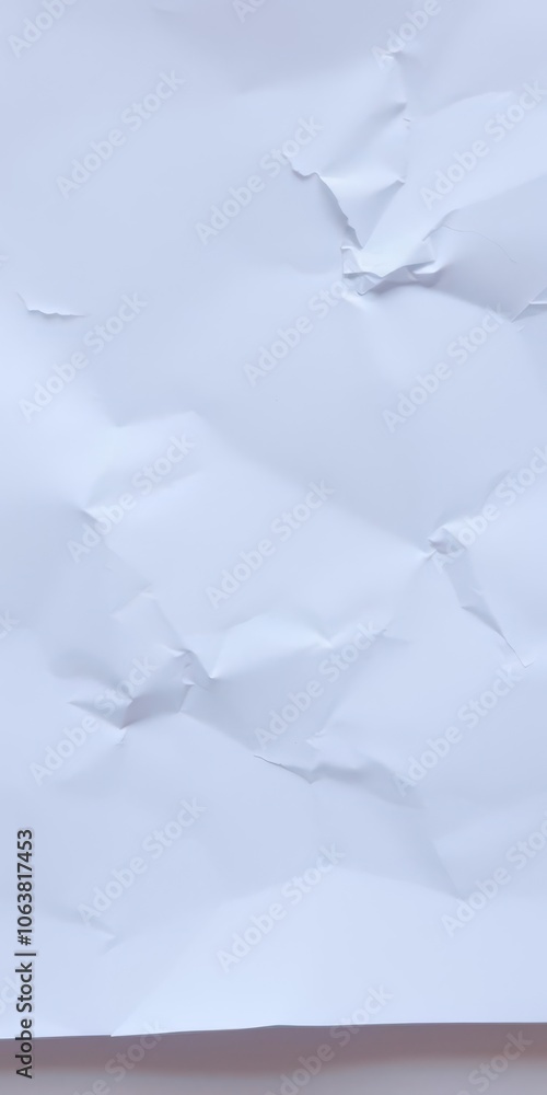 Close-up of a crumpled white paper with soft shadows, close-up, texture Close-up of a crumpled white paper with soft shadows, close-up, texture