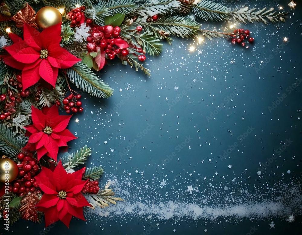 Christmas corner edged border. Celebratory flat lay composition with space for text Christmas corner edged border. Celebratory flat lay composition with space for text