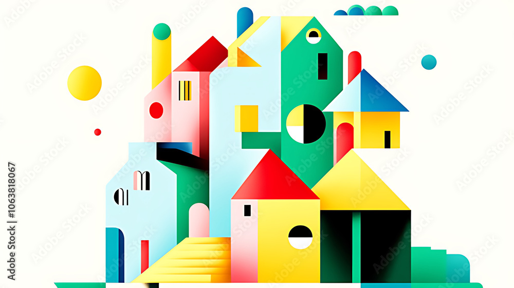 Colorful geometric abstract city skyline with various shapes and sizes of buildings. Colorful geometric abstract city skyline with various shapes and sizes of buildings.