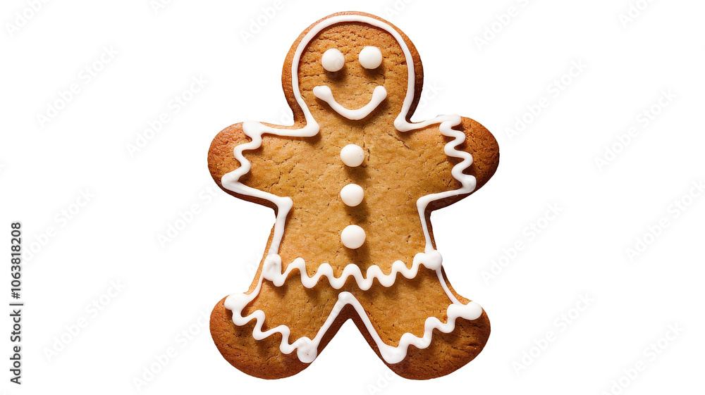 Isolated gingerbread man cookie with icing, perfect for Christmas-themed designs, on a transparent background. Isolated gingerbread man cookie with icing, perfect for Christmas-themed designs, on a transparent background.