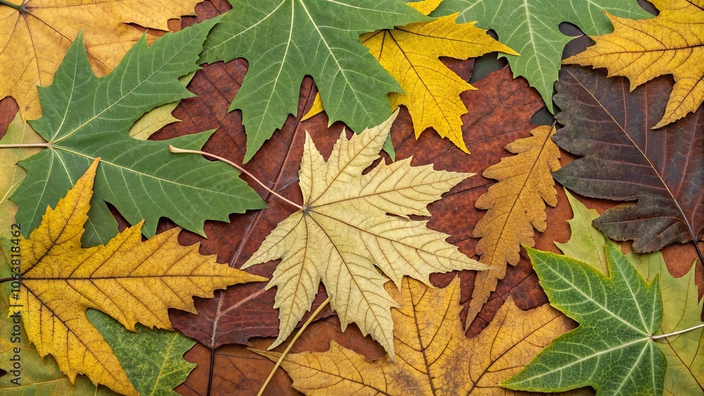 Colorful Autumn Leaves and Unique Patterns on Ground Colorful Autumn Leaves and Unique Patterns on Ground