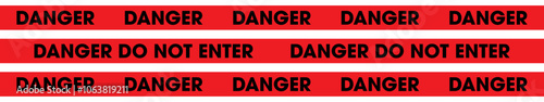 Danger tape. Red tape with black text danger do not enter for industrial safety, road, construction, hazard area. vector illustration.