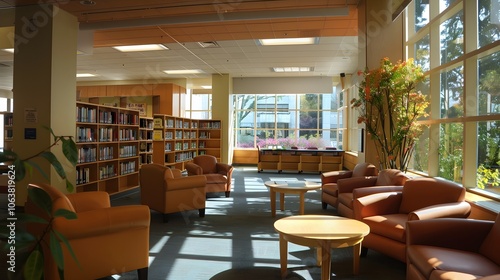 Wallpaper Mural Cozy and Inviting University Library Interior with Bookshelves and Comfortable Seating Torontodigital.ca