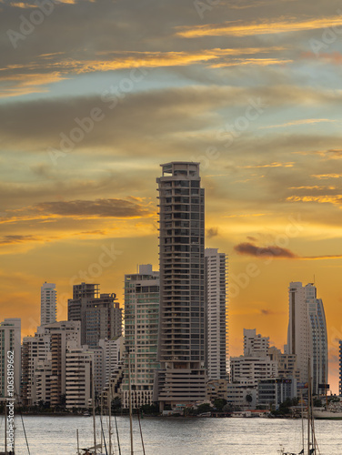 city skyline at sunset