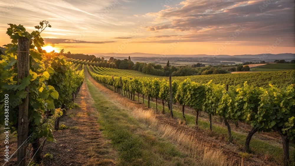 Serene Vineyard at Sunset with Gentle Light Serene Vineyard at Sunset with Gentle Light