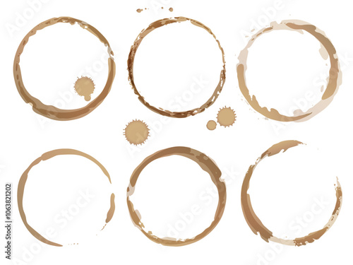 Coffee cup vector stains, Isolated on white coffee stain background, tea ring stamps and splatters Illustration